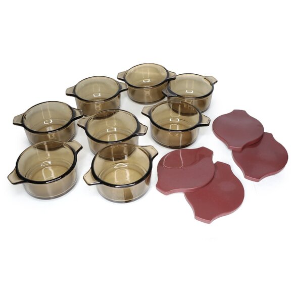 Vintage Dynaware Pyr-O-Rey Amber Glass Small Baking Casserole Bowls Mexico x 8 - Picture 14 of 15